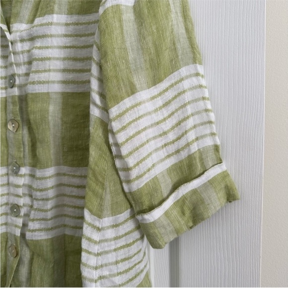Size S Habitat Green and White 100% Linen Button Down Shirt - Picture 3 of 5